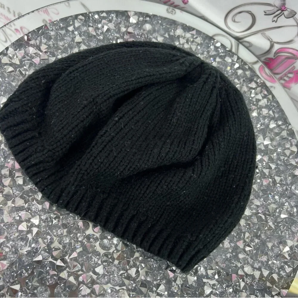Betsey Johnson hat toque jewels rhinestone Black Beanie with Crystal Accents